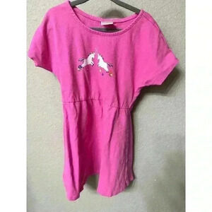 Hanna Andersson Girls Pink Unicorn Dress Cotton Short Sleeve 100 cm US 4